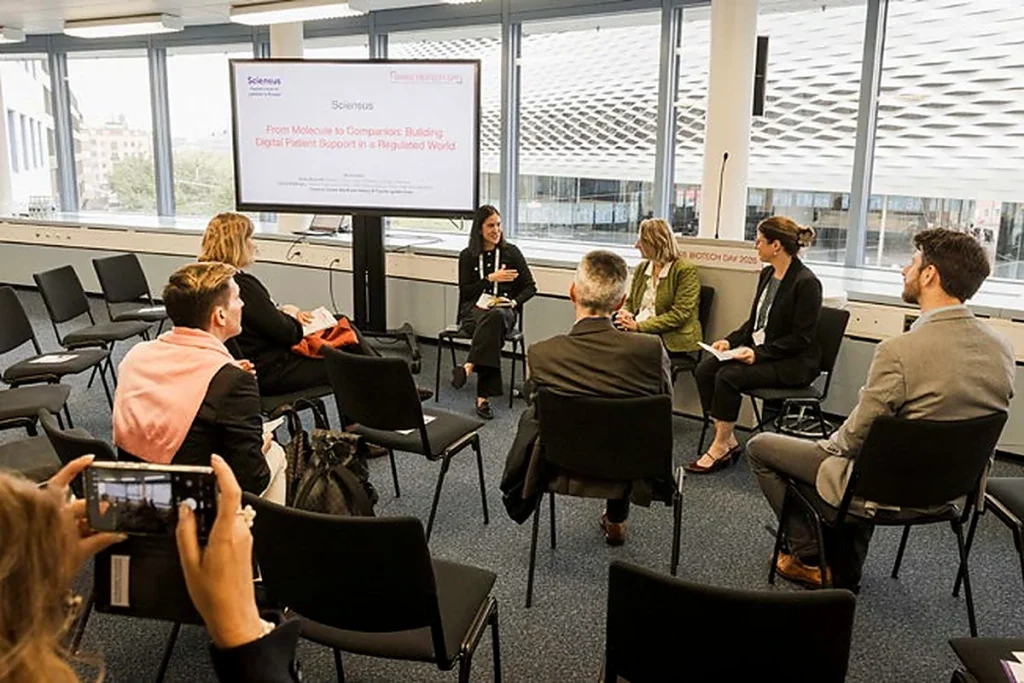 Moderated small-group networking table at the Swiss Biotech Day